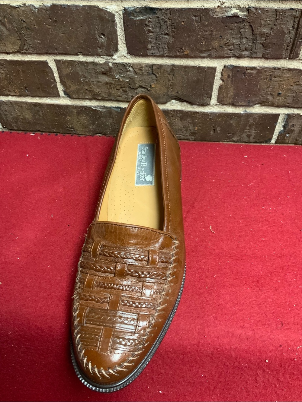 Stanley Tan Brown Woven Leather Slip-On Loafer